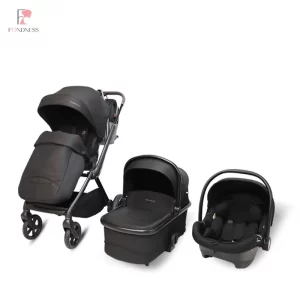FTC021 3-in-1 Infant Baby Stroller with Bassinet and Car Seat, Compact Folding with Reversible Seat Magnetic Buckles
